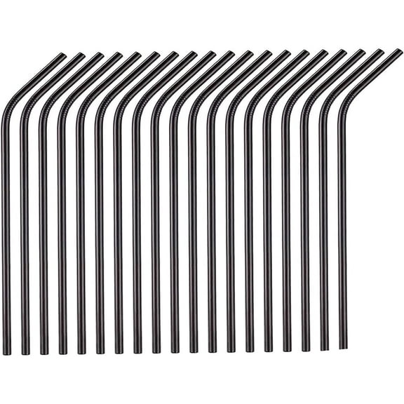 Black Metal Straws 24Pack,8.5"Stainless Steel Straws In Bulk 215x6mm Straight Bent Curved Drinking Straws for 20oz Tumblers Yeti Mugs (All Bent Black-24Pack)