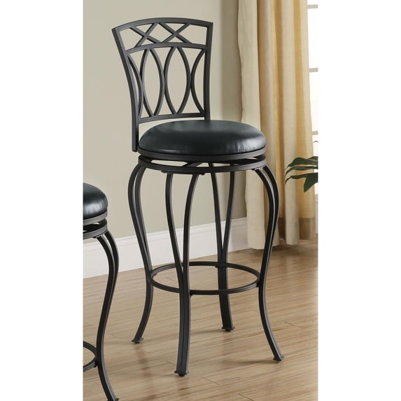 Black Metal Swivel Bar Stool with Faux Leather Cushion - Kitchen Counter Stool for Dining