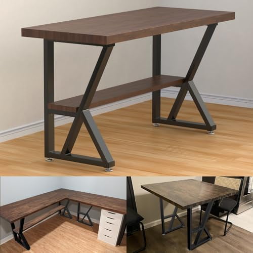 Black Metal Table Legs 28 Inch with Protector Adjustable Feet, Heavy Duty Metal Desk Legs 28 Inch for DIY Office Desk, Dining Table, Coffee, Workbench, Kitchen Island & Outdoor Furniture,Up to 1000LB