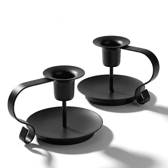 Black Metal Taper Candle Holders Set of 2, Vintage Chamberstick Candle Holder with Handle for Taper Candles, Farmhouse Rustic Candle Holders for Table Decor, Halloween Christmas Decoration