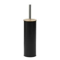 Black Metal Toilet Brush and Holder Set With Bamboo Lid