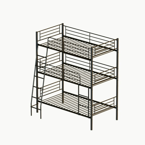 Black Metal Triple Bunk Bed, Twin Size, Bedroom Dormitory Space-Saving Design, Converts to 3 Beds, Sturdy Steel Frame, Easy Assembly