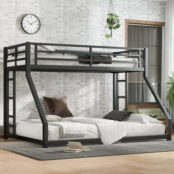 Black Metal Twin XL over Queen Bunk Bed for Teens and Adults, Noise - Reduced, No Box Spring Needed