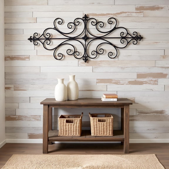 Sintosin Black Metal Wall Art 45"x18", Rustic Wrought Iron Scroll Wall Decor, Large Antique Hanging Accents for Living Room, Bedroom, Entryway Home Decor
