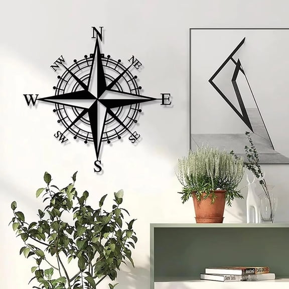 Black Metal Wall Art Nautical Compass Wall Decor 16 Inch Metal Compass Sign Coastal Wall Decor for Home Living Room Bedroom Office 2 Pack