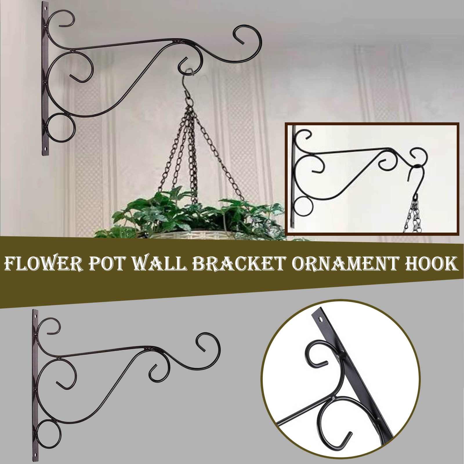 Outdoor Wall Mount Plant Hanger Bracket - Adjustable Curved Hook For Hanging Baskets, Bird Feeders, Wind Chimes (12.2", Black)