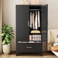 thumbnail image 1 of Black Metal Wardrobe Cabinet with Arched Design - 60" Freestanding Closet Armoire with 1 Drawer, Hanging Rod & Adjustable Shelf - Heavy Duty Storage Organizer for Bedroom, Nursery & Dorm, 1 of 9