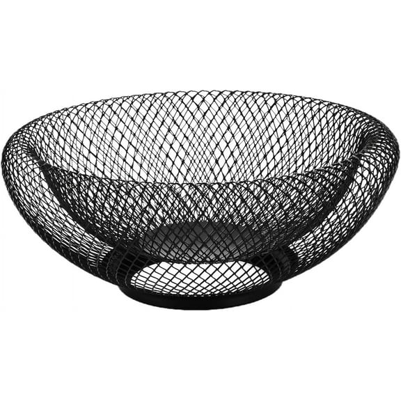 Black Metal Wire Fruit Basket Bowl for Kitchen Counter, Dining Room Table, and Office - Large Decorative Centerpiece for Fruit, Vegetables, Candy, and More - Ideal for Home and Office Organization