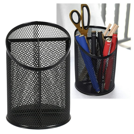 Black Metal Wire Mesh Pencil Holder Desktop Organizer Storage Box With Devided 3 Compartments Office cabinet