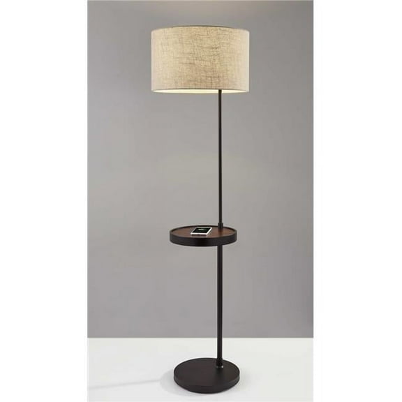 Black Metal & Wood Wireless Charging Shelf Floor Lamp, 17 x 17 x 63.5 in.