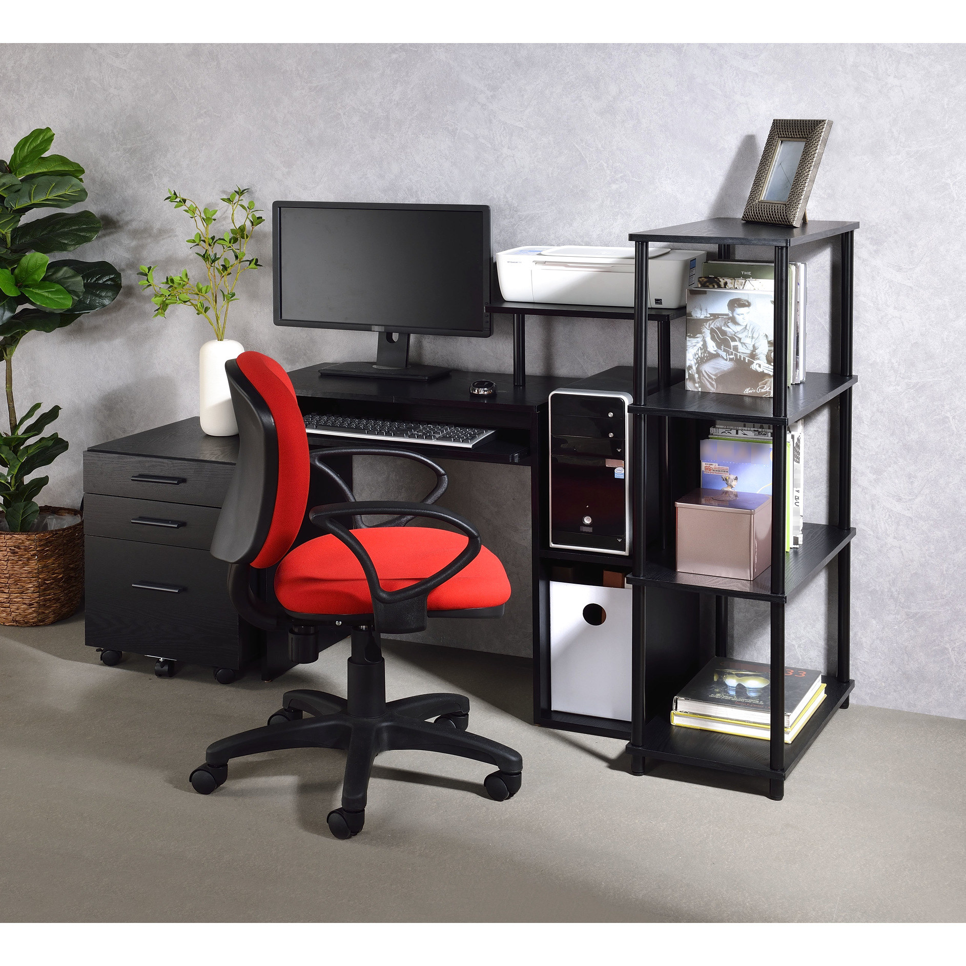 Black Metal and Composite Wood Computer Desk with Included Keyboard ...