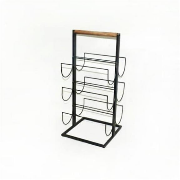 Black Metal with Wood Handle 6 Bottle Wine Rack