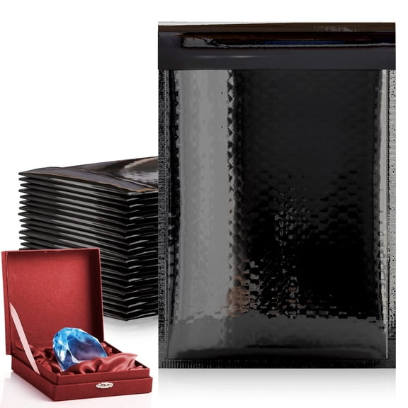 Metallic Bubble Mailers Padded Envelopes Black 250 pack 6.5 x 9 in
