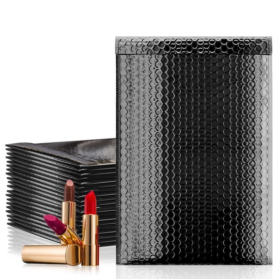 Bubble Mailers Metallic Padded Shipping Envelopes Black Self Seal 200 count 7.25 x 11 in