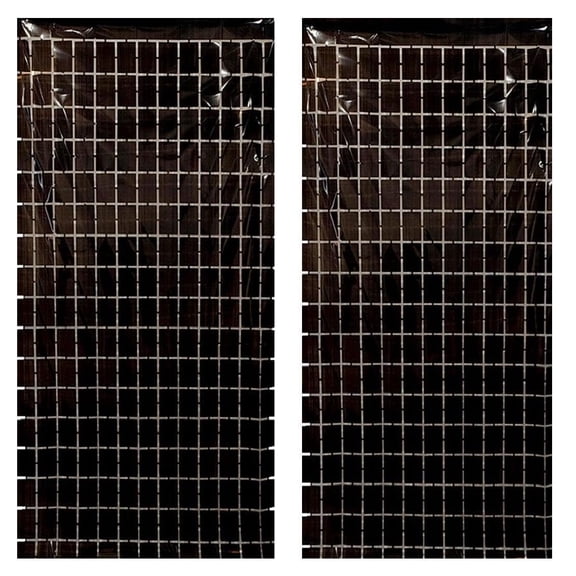 Black Metallic Foil Square Curtain Backdrop for Birthday, Wedding, Photo Booth and Party Decorations