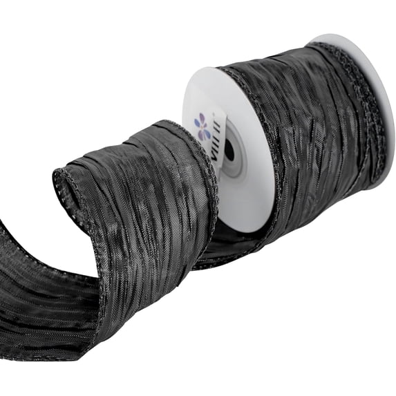 Black Metallic Wired Ribbon 2.5 Inch Metallic Trim Crinkle Wired ...