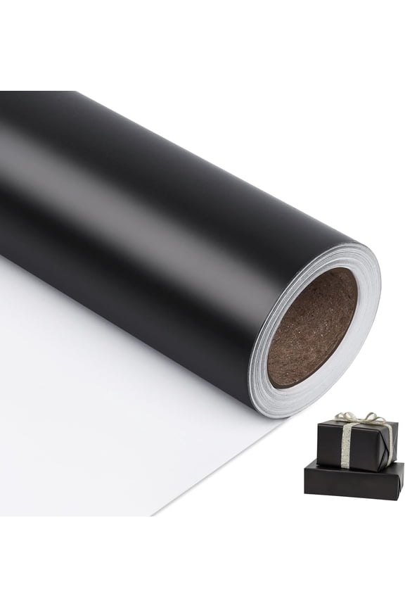 Black Metallic Wrapping Paper - Solid Color Matte Paper, Black Wrapping Paper for Wedding, Christmas, Birthday, Baby Shower - 1 Roll, High Gloss