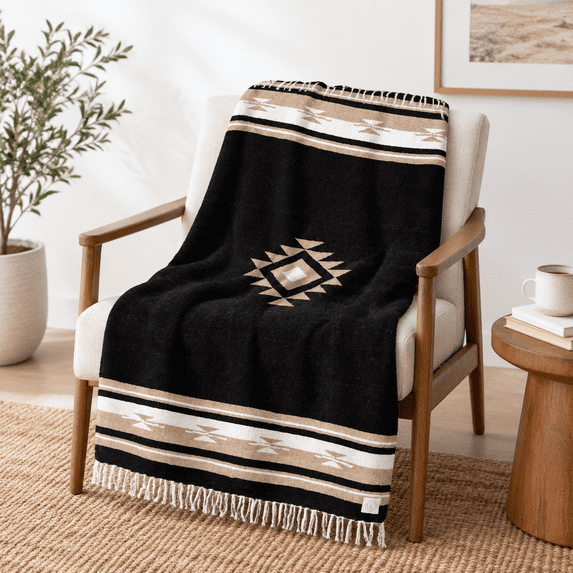 Black Mexican Blanket By Laguna Beach Textile Co - Yoga Camping Or ...