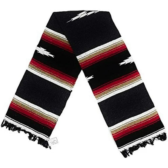 Black Mexican Blanket Large Yoga Blanket | Baja Diamond Throw Blanket for Yoga, Bed, Couch, Outdoor, Beach & Picnic Serape