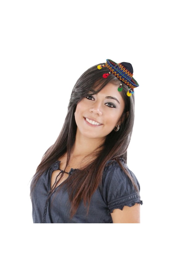 Black Mexican Mini Sombrero with Pompons Costume Hat