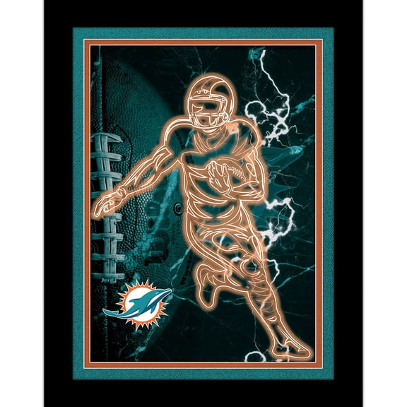 Black Miami Dolphins 12'' x 16'' Framed Neon Player Print