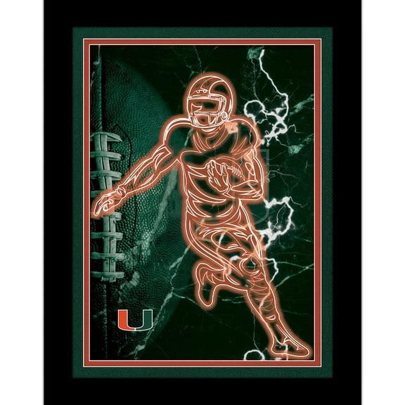 Black Miami Hurricanes 12'' x 16'' Framed Neon Player Print