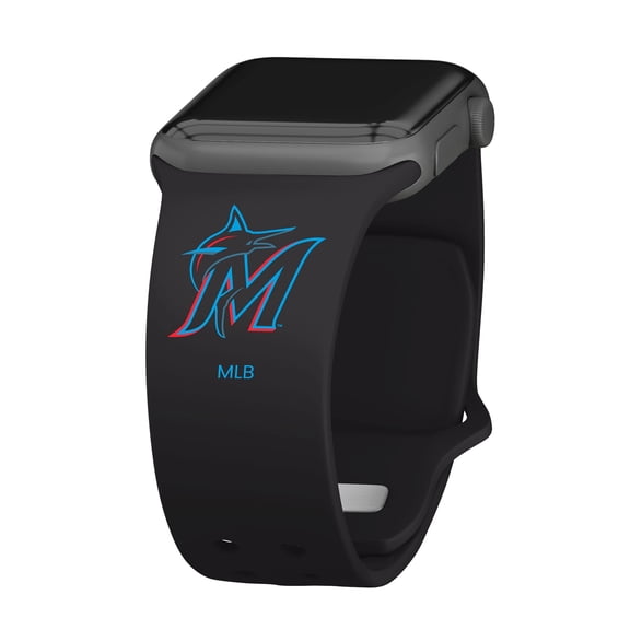 Black Miami Marlins Logo Silicone Apple Watch Band