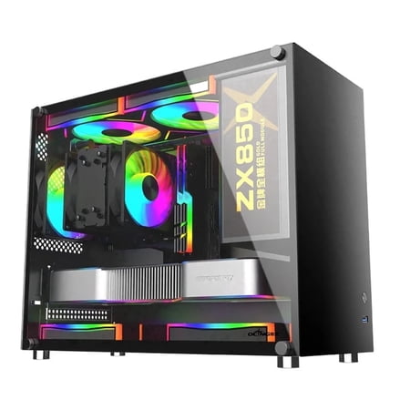 Black Micro ATX Gaming PC Case with Dual Tempered Glass, MATX/ITX Mini Tower Computer Case, Supports 338mm GPU, ARGB Cooling Ready