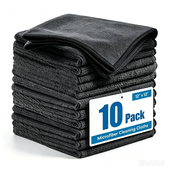 Black Microfiber Cleaning Cloth-10PK, Absorbent Cleaning Rags 12"x12" | Microfiber Towels for Cars Lint Free Soft Microfiber Towels, Kitchen Towels Dusting Cloth, Dish Rags, Cleaning Towels