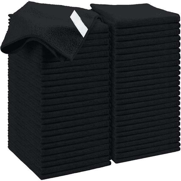 Black Microfiber Cleaning Cloth, 50 Pack Cleaning Towels for Kitchen, Lint Free, Scratch-Free, Highly Absorbent, and Reusable Cleaning Rags for House, Window and Glass, Cars, 11.5 X11.5 inch