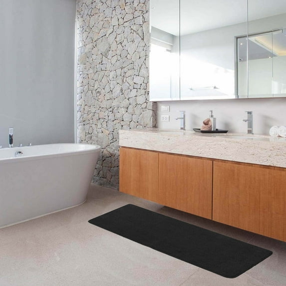 Evideco Black Microfiber Polyester Absorbent Nonslip Bathroom Floor Rug Runner, 48" L x 20" W