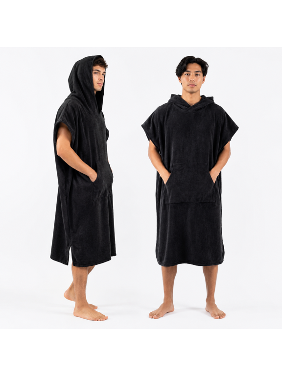 Black Microfiber Polyester Surf Poncho Changing Robe for Beach and Pool Use