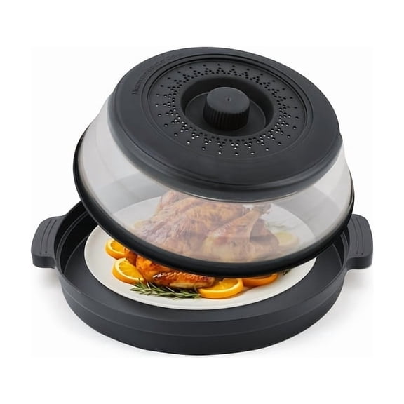 Black Microwave Splatter Cover & Bottom Pad,2026 New Microwave Splatter Cover & Bottom Mat - 10.5 Inch Foldable Ventilated Cover, Heat-resistant Thickened Design, Made of Durable Plastic and Silicone