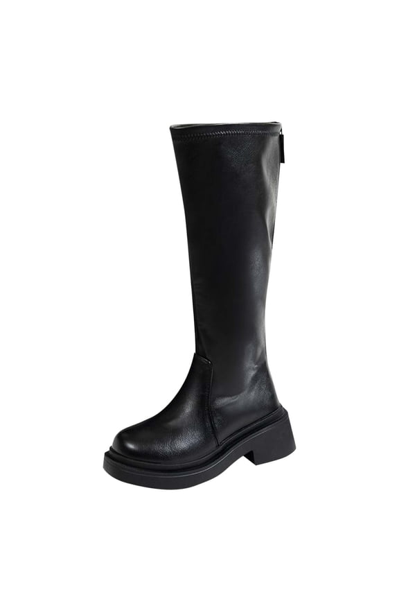 Black Mid Calf Boots For Womens Chunky Low Heel Below Knee Comfortable Dress Boots Suitable For Fall Winter Casual Daily Wear Size 36