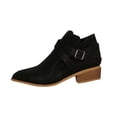 thumbnail image 1 of Black Mid Calf Boots For Womens Pointed Toe Side Zipper Thick Heel Casual Fall Winter Trendy Boots Comfortable For Style And Daily Activities Size 39, 1 of 9