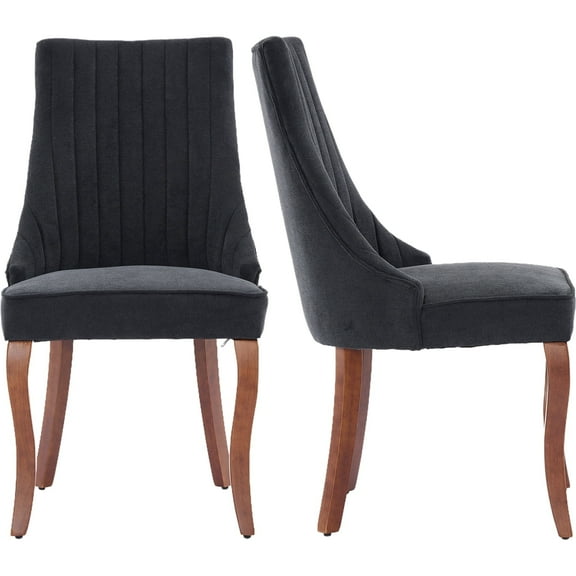 Black Mid Century Dining Chairs Set of 2, Modern Kitchen & Dining Room Chairs Set of 2, Velvet Upholstered Kitchen Chairs for Dining Table, Sillas de Comedor, Wood Legs (Black, 2 Pcs)