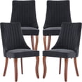 thumbnail image 1 of Black Mid Century Dining Chairs Set of 4, Modern Kitchen & Dining Room Chairs Set of 4, Linen Upholstered Kitchen Chairs for Dining Table, Sillas de Comedor, Wood Legs (Black, 4 Pcs), 1 of 11