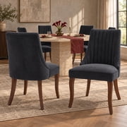 Black Mid Century Dining Chairs Set of 6, Modern Kitchen & Dining Room Chairs Set of 6, Linen Upholstered Kitchen Chairs for Dining Table, Sillas de Comedor, Wood Legs Black, 6 Pcs