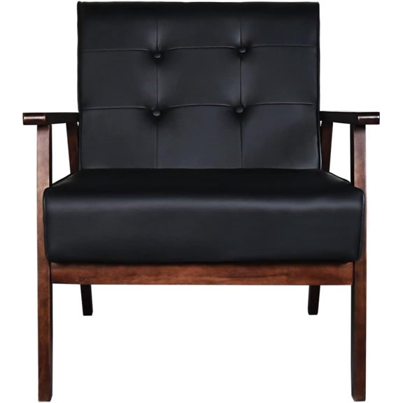 Black Mid Century Modern Leather Loveseat Sofa, 2-Person Small Office Couch with Solid Wood Frame, Booth Seating Loveseat for Waiting Room & Home Office