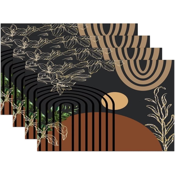 Black Mid Century Placemats Minimalist Aesthetic Modern Contemporary Artistic Washable Place Mats 12x18Inch for Dining Kitchen Farmhouse Decor 4 PCS