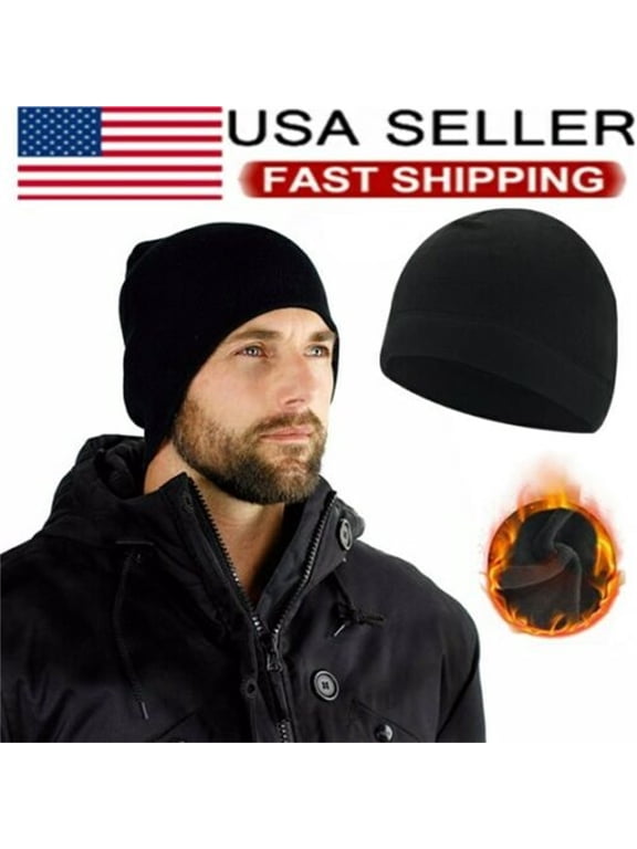 Black Military Tactical Skull Cap Winter Warm Fleece Windproof Ski Short Ski Beanie Hats Outdoor Sports Plain Solid Cuff For Men Women (1 Pack)