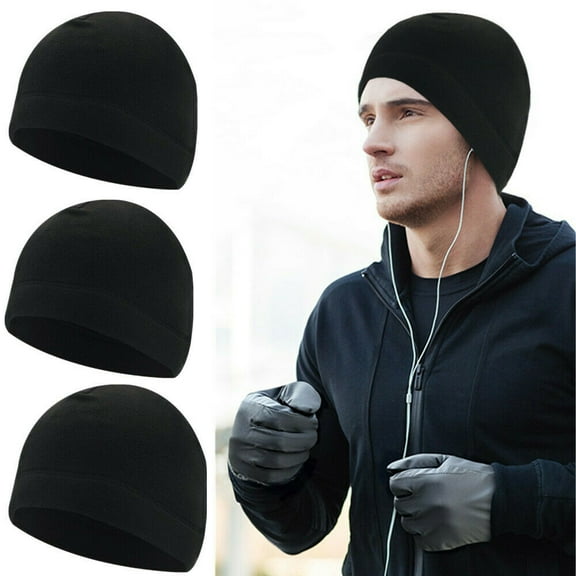 Black Military Tactical Skull Cap Winter Warm Fleece Windproof Ski Short Ski Beanie Hats Outdoor Sports Plain Solid Cuff For Men Women (3 Packs)