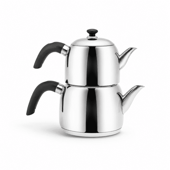 Black Mini 0.85L Stainless Steel Stackable Tea Maker Set with Induction Compatibility