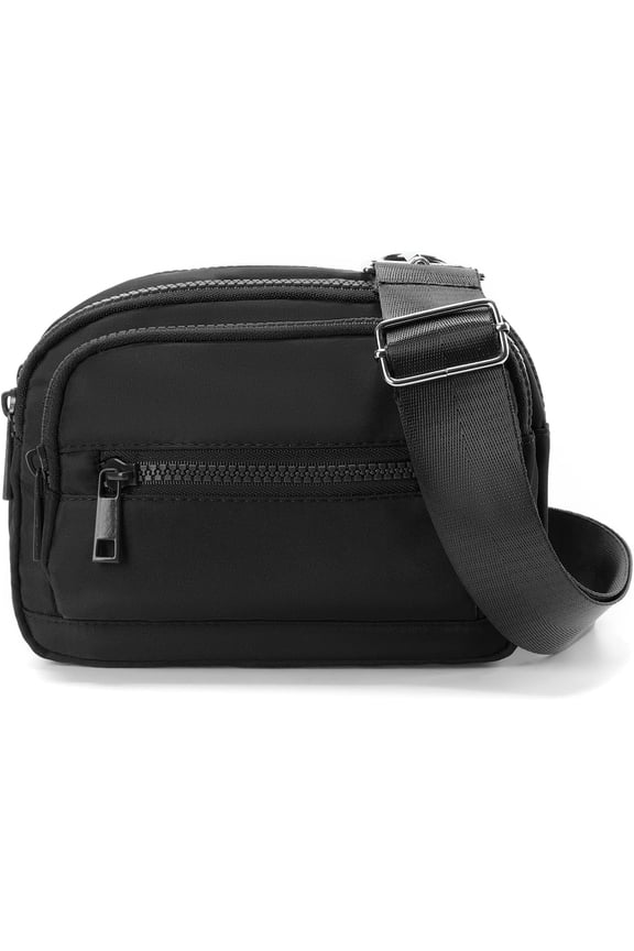 Black Mini Belt Bag, Triple Zip Small Crossbody Bag for Women, Lightweight Convertible Fanny Pack