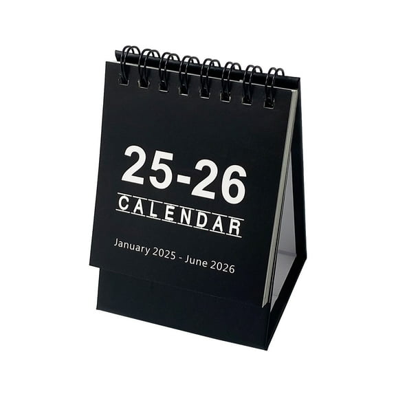 Black Mini Desktop Calendar 2025-2026 Portable Desk Schedule With Paper Construction 4.1X3.1In 0.12Lb For Office Home Planning And Organization