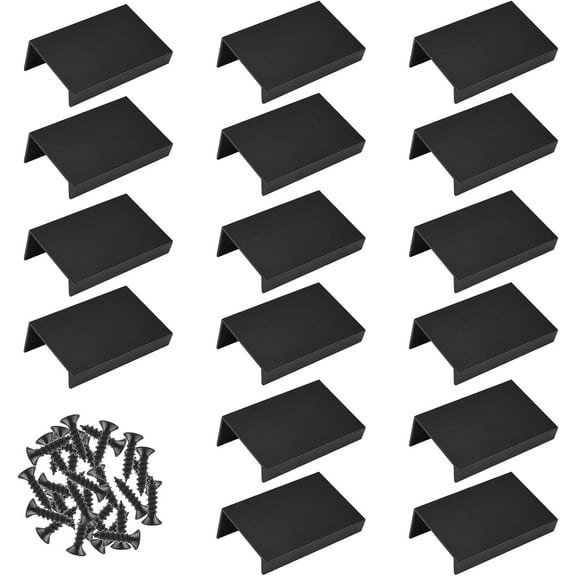 Black Mini Finger Edge Pull, 16pcs Concealed Handle Modern Style Drawer Handles, Right Angle Aluminum Alloy Invisible Wardrobe Knobs for Cabinet Hardware/50mm