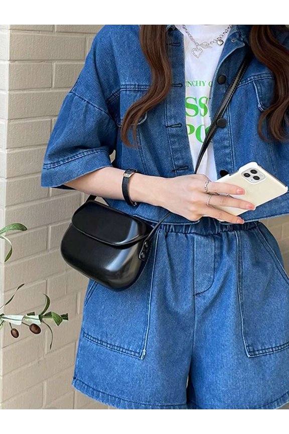 Black Mini Flap Saddle Crossbody Bag With Adjustable Strap