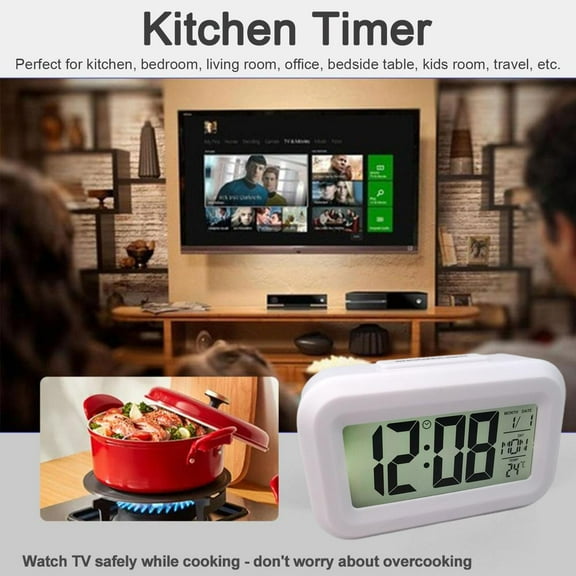 Black Mini Kitchen Lcd Smart Alarm Clock Luminous Cute Alarm Clock