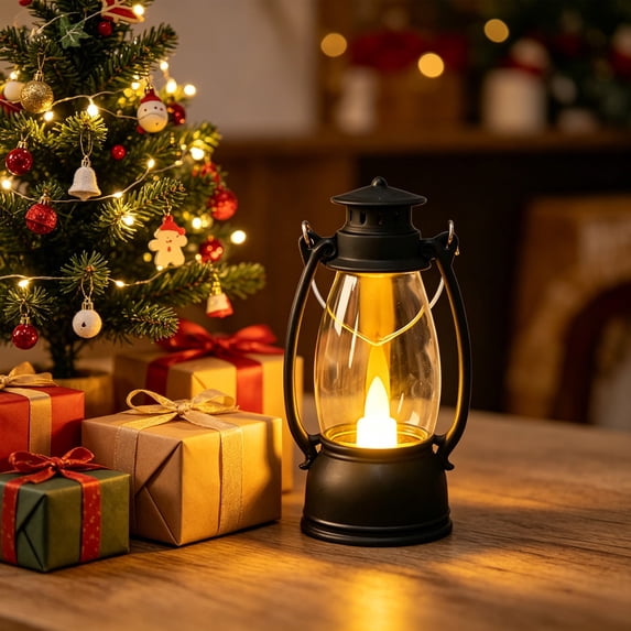 Black Mini Lanterns, 5.1" H/13cm (6.7" H with Handle) Vintage LED Lantern Decorative - Christmas Table Centerpieces,Western Party Decorations & Camping Party Decor