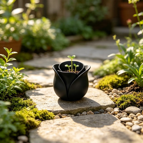 Black Mini Rose-Shaped Flower Pots ,Tiny Planters for Desk Decor,3D Printed Small Cactus Pot for Office Or Home Desktop Decorative